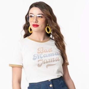 NWT IVORY BAD MAMA JAMA WOMEN’S GRAPHIC RINGER TEE